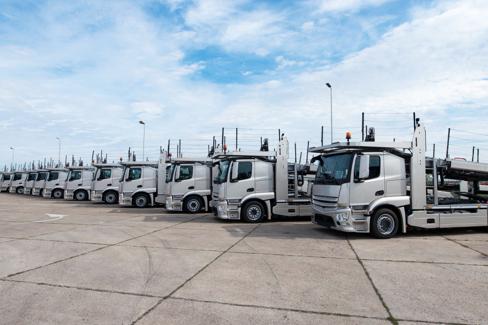 Camiones estacionados para cambio de llantas